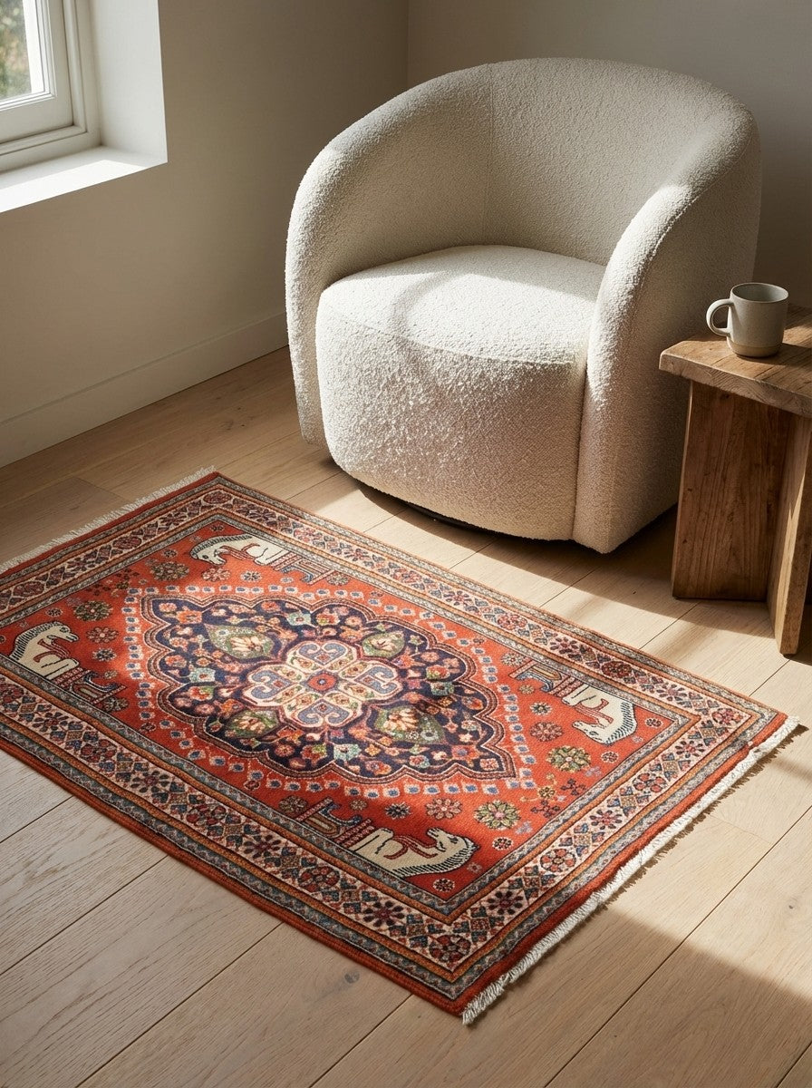 Gashgai — Hand-knotted, 56x83 cm, Blue, 100% Virgin Wool | Detail view