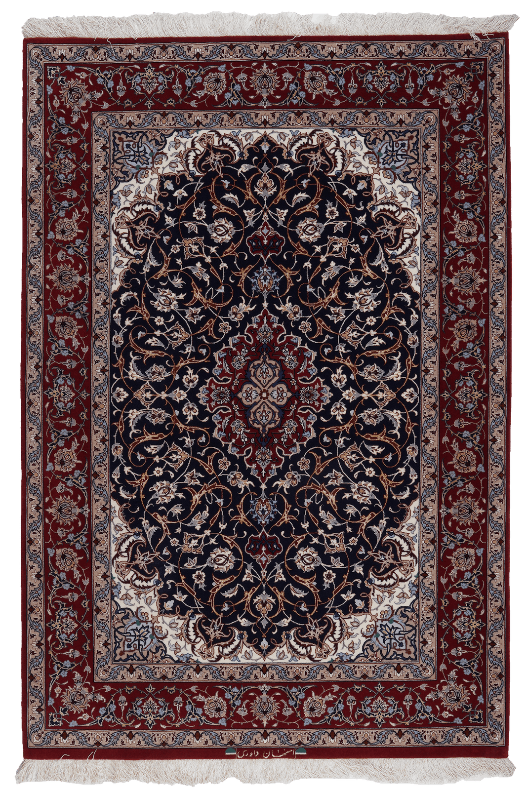 Isfahan — Hand-knotted, 108x160 cm, Blue, 95% Schurwolle, 5% Seide | Main view