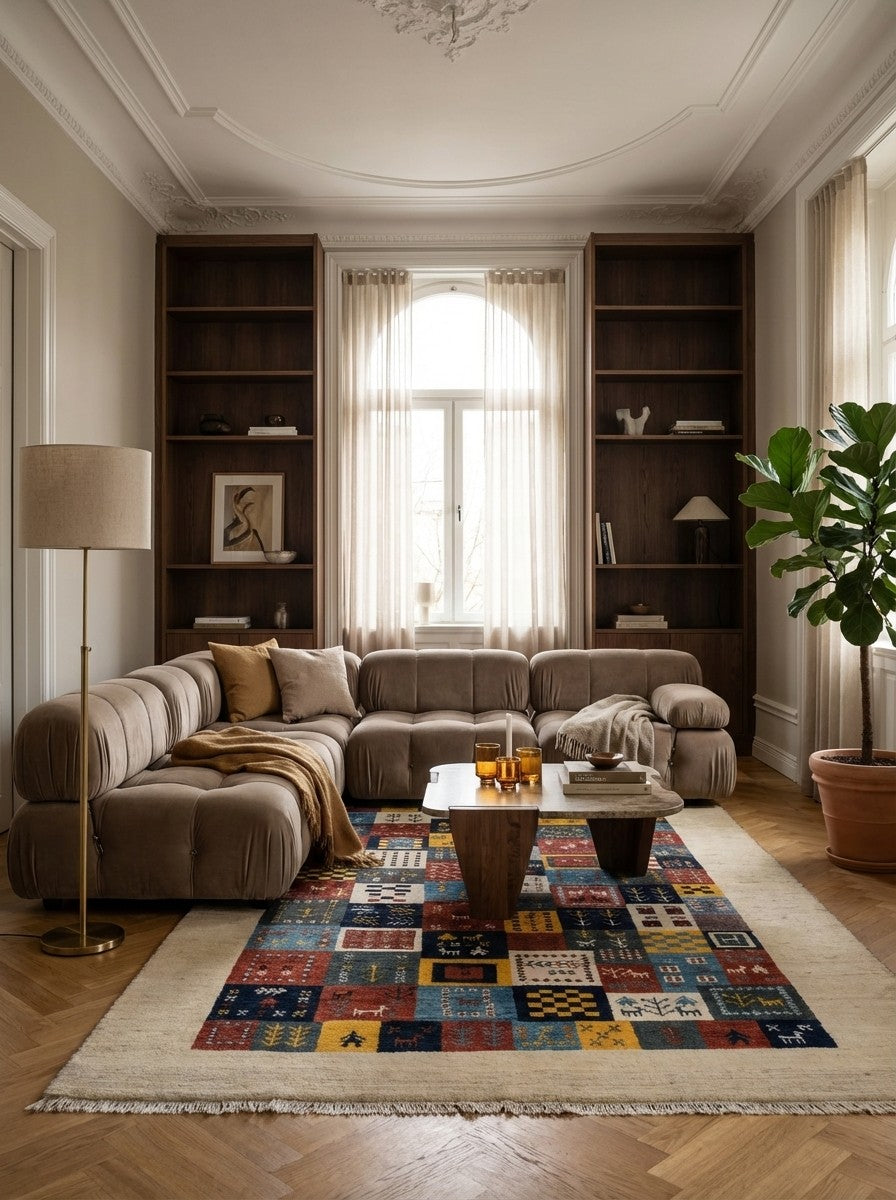 Gabbeh Sonnat — Hand-knotted, 131x186 cm, Multicolor, 100% Virgin Wool | Back view