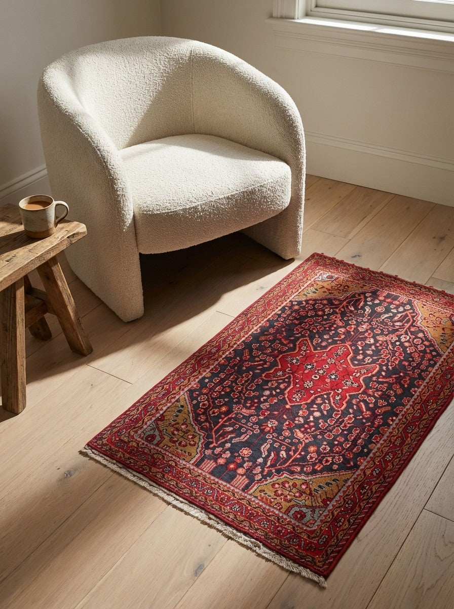 Malayer — Hand-knotted, 111x153 cm, Blue, 100% Virgin Wool | Detail view