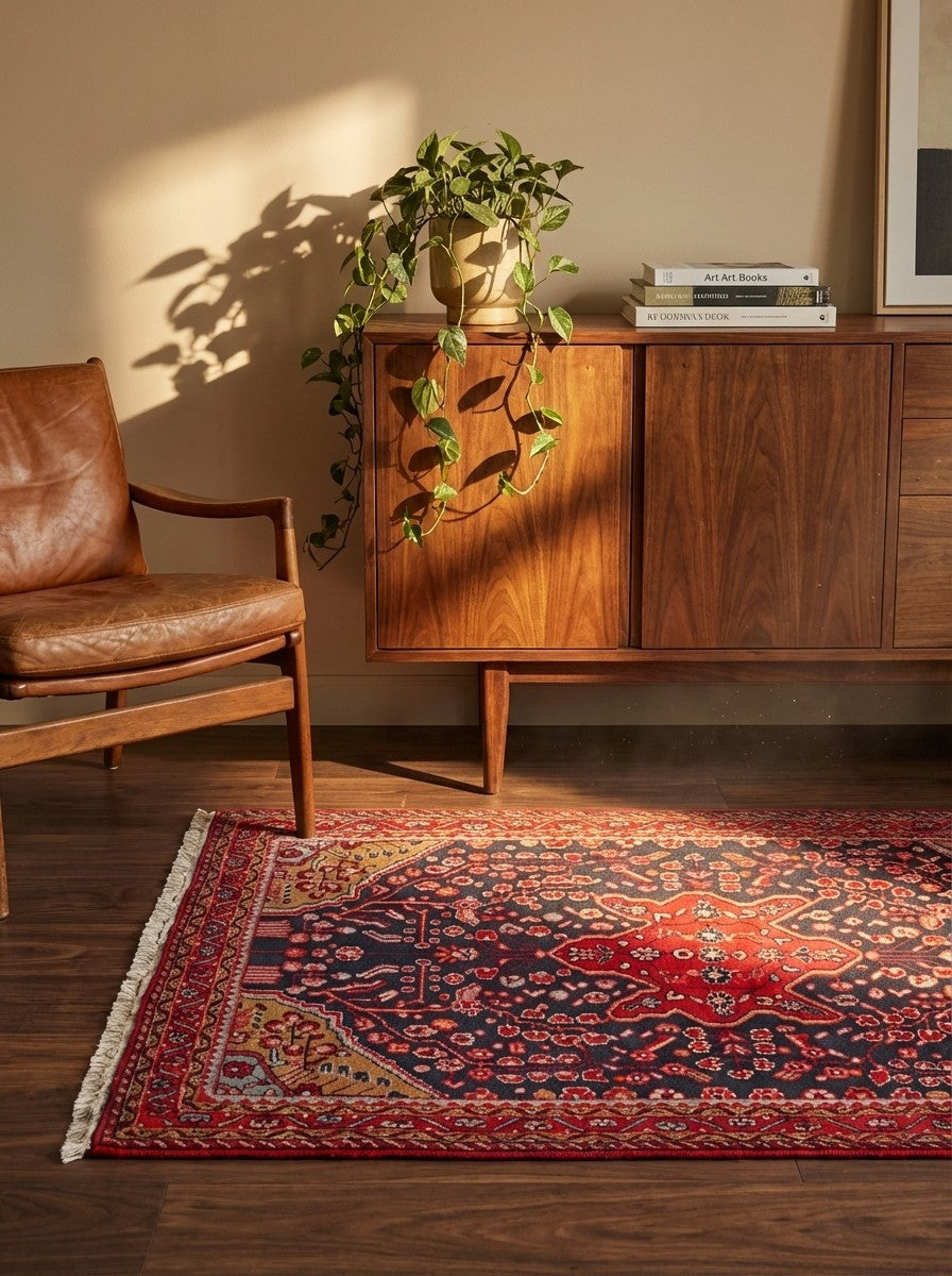 Malayer — Hand-knotted, 111x153 cm, Blue, 100% Virgin Wool | Back view