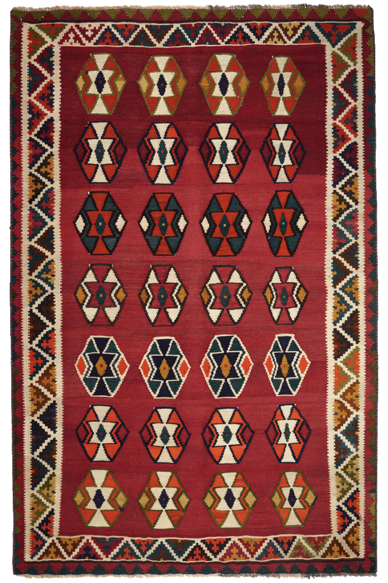 Kelim Gashgai Old — Handgefertigt, 232x147 cm, Beige, 100% Virgin Wool | Main view