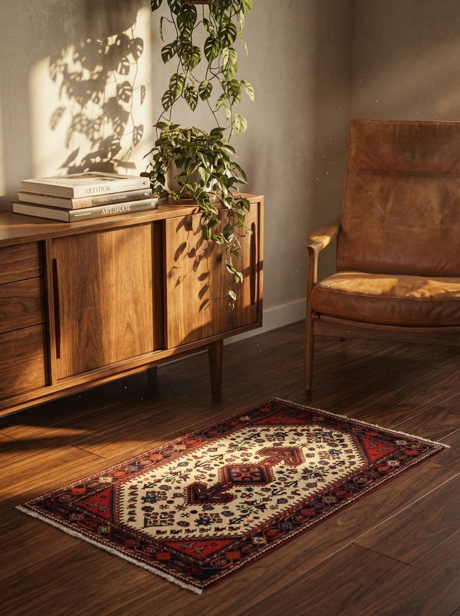 Nasrabad — Hand-knotted, 81x142 cm, Beige, 100% Virgin Wool | Back view