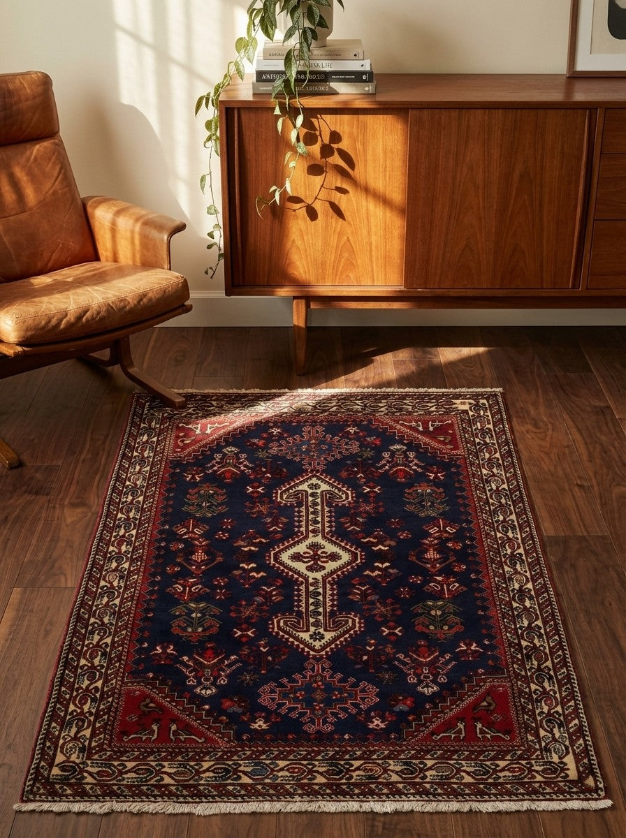 Nasrabad — Hand-knotted, 101x155 cm, Blue, 100% Virgin Wool | Back view