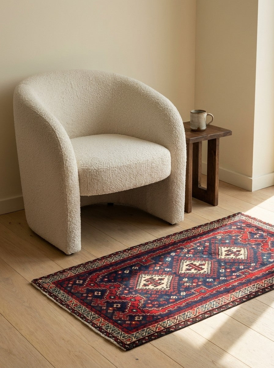 Afshar — Hand-knotted, 78x146 cm, Blue, 100% Virgin Wool | Detail view
