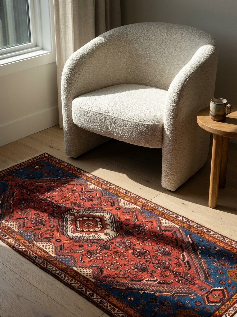 Kashkuli — Hand-knotted, 87x200 cm, Red, 100% Virgin Wool | Detail view