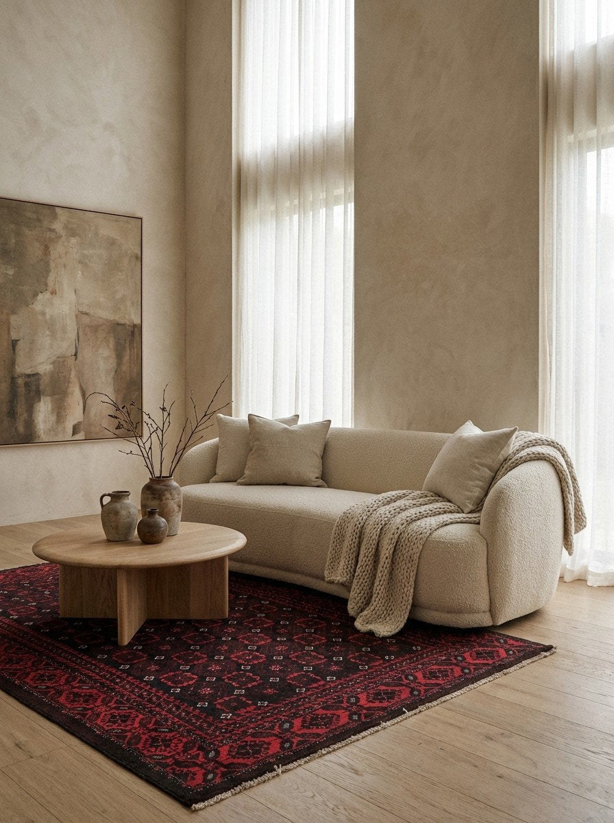 Belutch — Handgefertigt, 224x122 cm, Rot, 100% Virgin Wool | Detail view