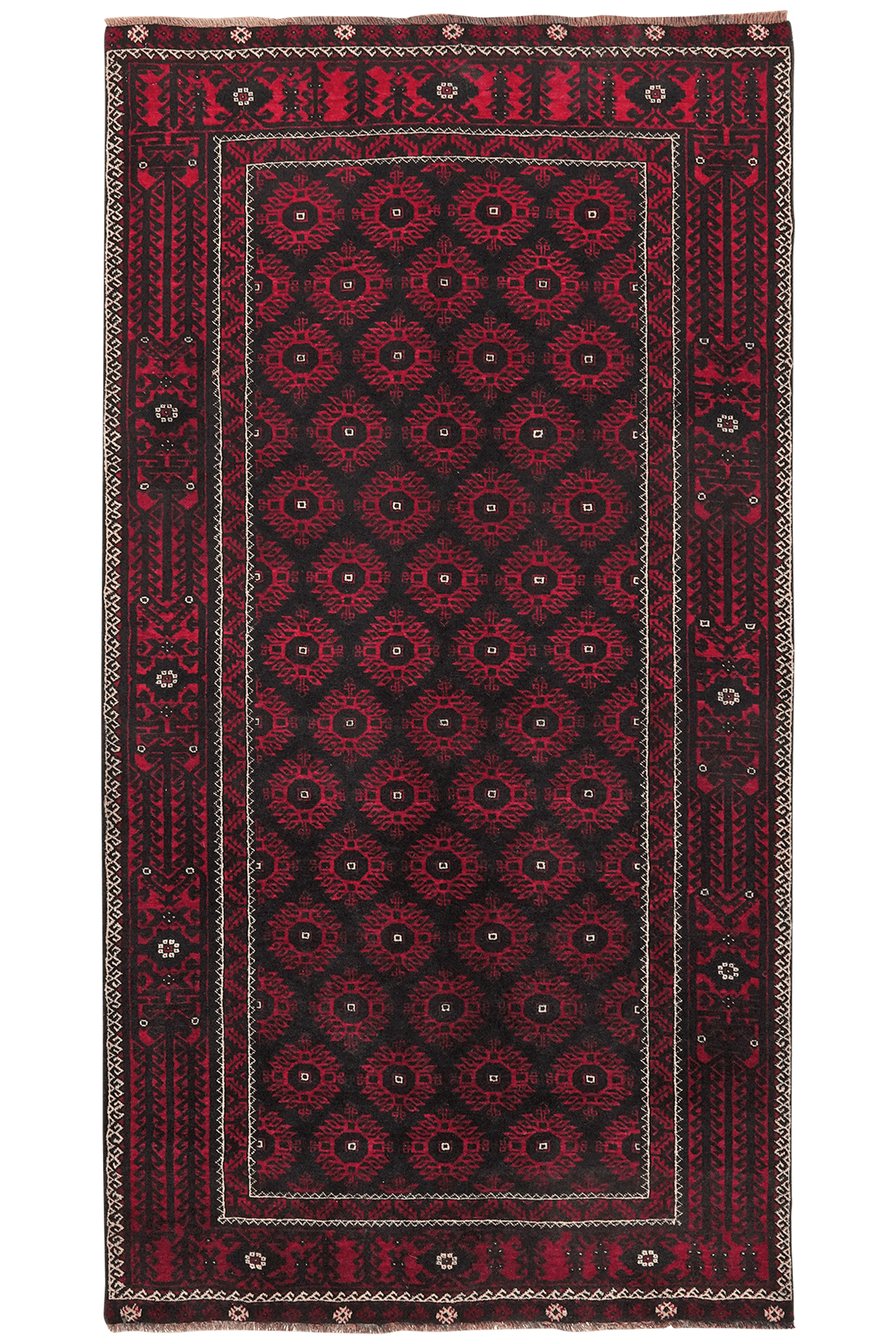 Belutch — Hand-knotted, 118x221 cm, Black, 100% Virgin Wool | Main view