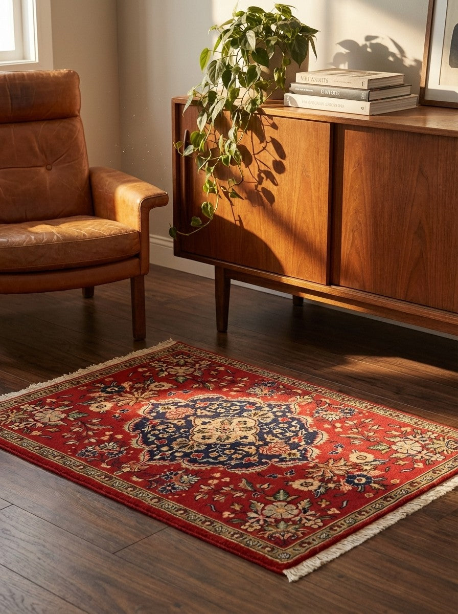 Kashan — Hand-knotted, 90x59 cm, Red, 100% Virgin Wool | Back view