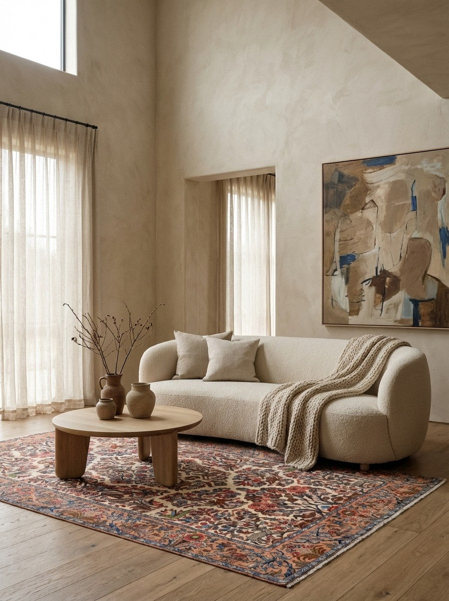 Sarough — Hand-knotted, 125x215 cm, Beige, 100% Virgin Wool | Detail view