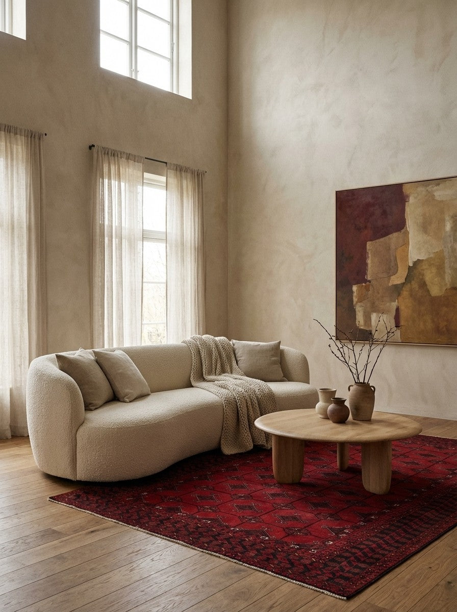Belutch — Hand-knotted, 140x257 cm, Red, 100% Virgin Wool | Detail view