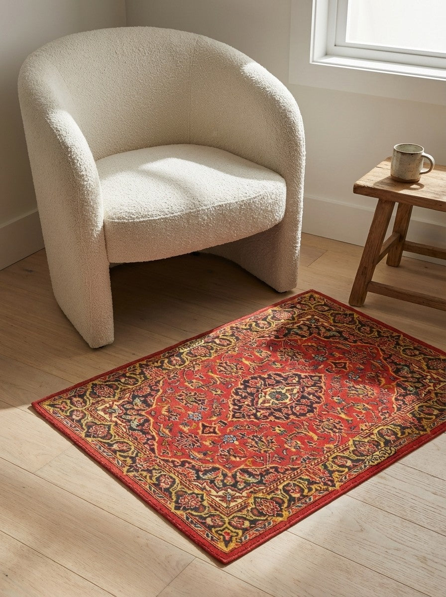 Kashan — Hand-knotted, 98x69 cm, Red, 100% Virgin Wool | Detail view