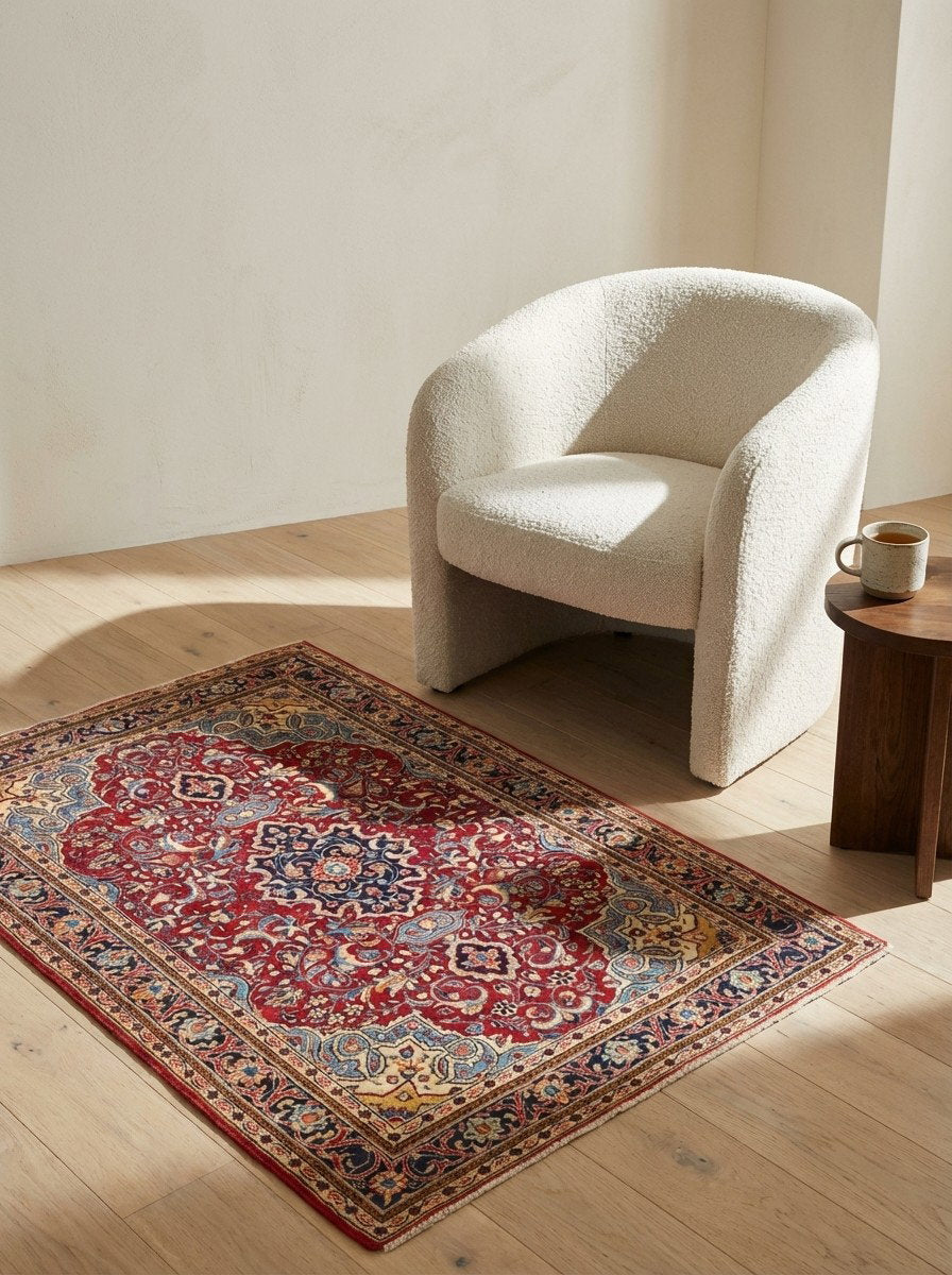 Sarough — Handgefertigt, 163x107 cm, Blau, 100% Virgin Wool | Detail view