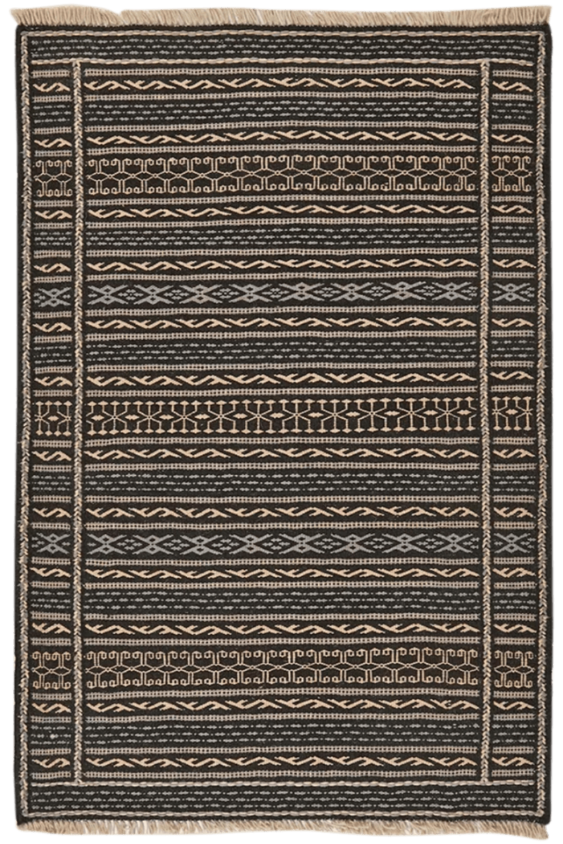 Kelim Kordi — Handmade, 82x122 cm, Black, 100% Virgin Wool | Main view