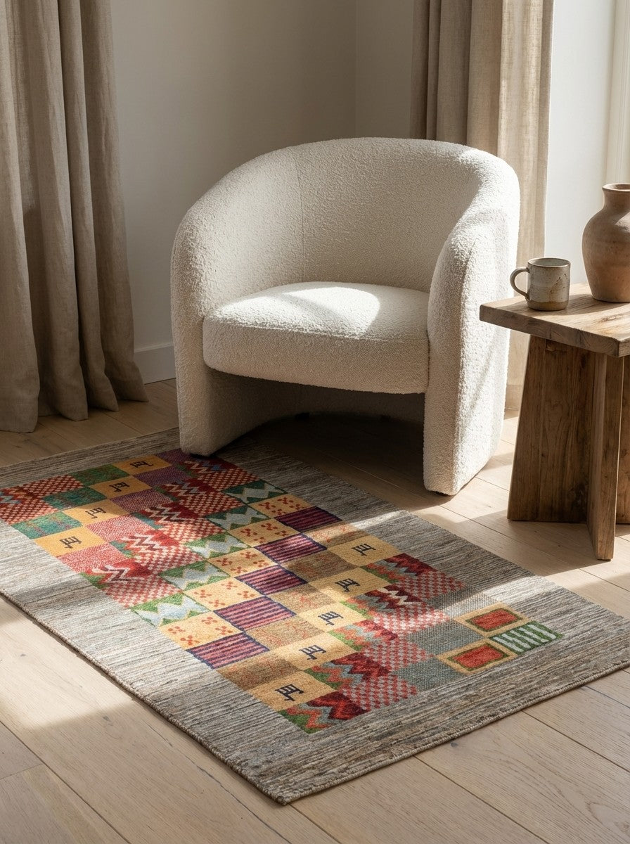 Rizbaf — Hand-knotted, 88x159 cm, Multicolor, 100% Virgin Wool | Detail view