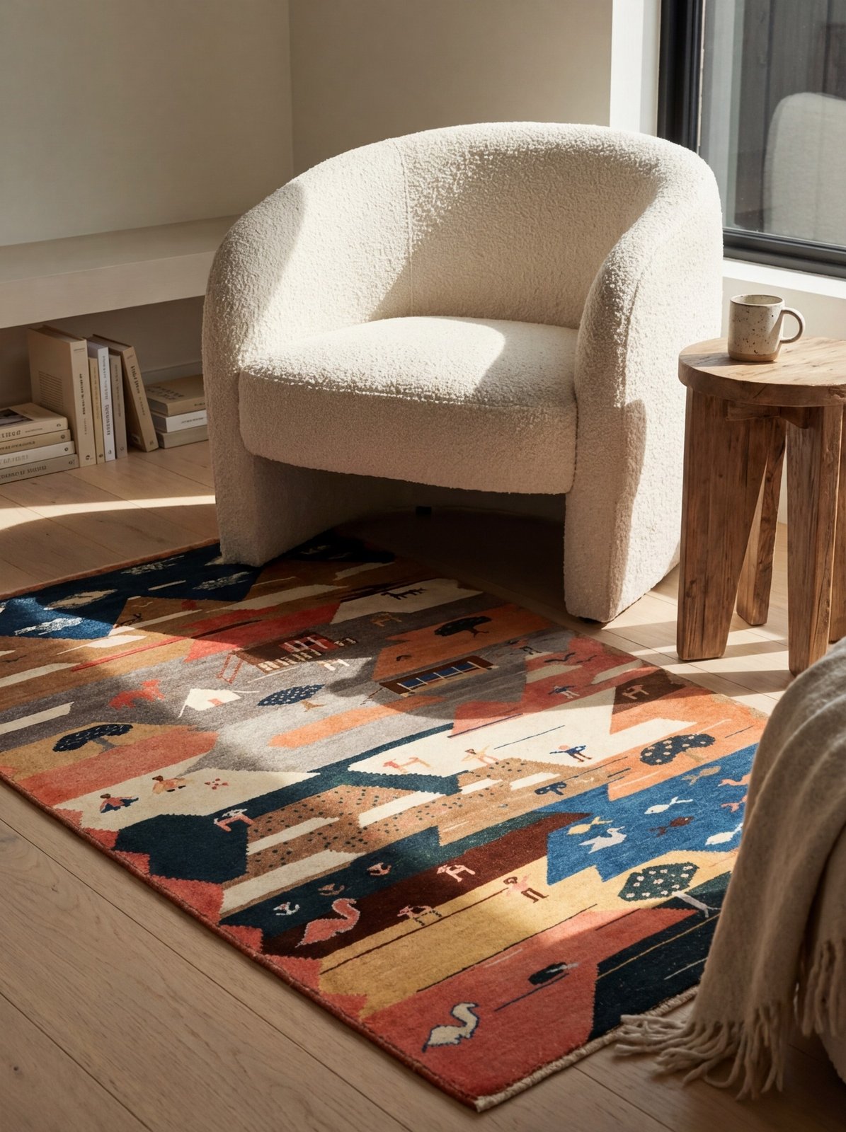 Rizbaf — Hand-knotted, 105x155 cm, Multicolor, 100% Virgin Wool | Detail view