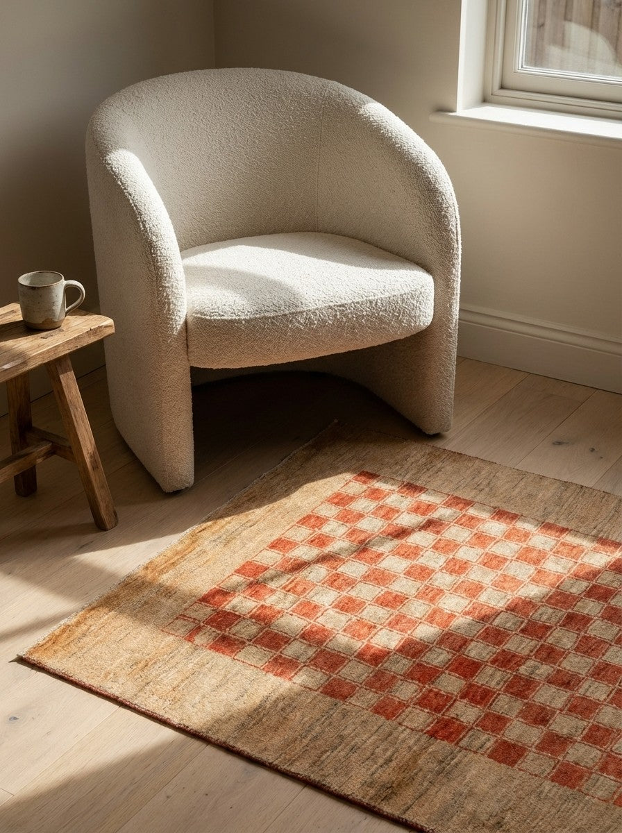 Rizbaf — Hand-knotted, 101x147 cm, Orange, 100% Virgin Wool | Detail view