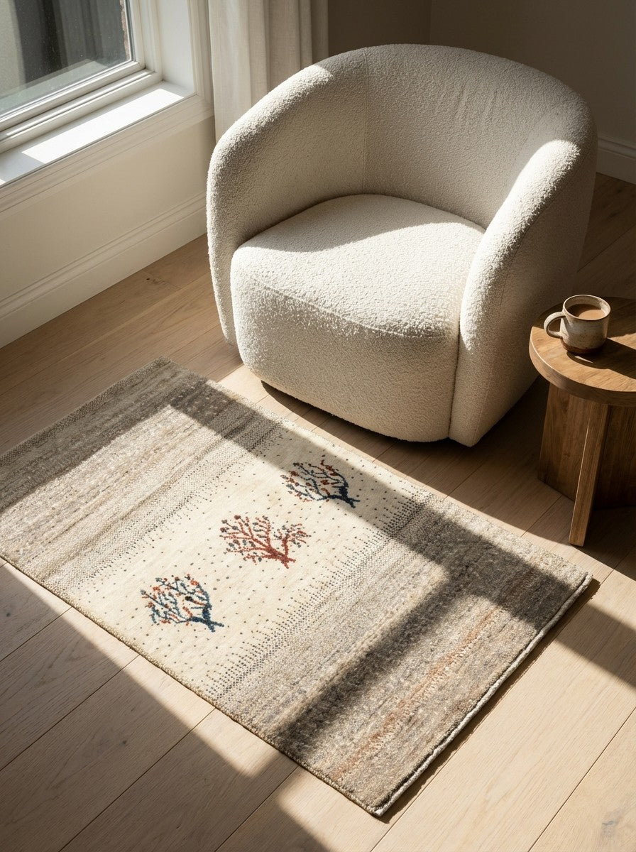 Rizbaf — Hand-knotted, 78x130 cm, Beige, 100% Virgin Wool | Detail view