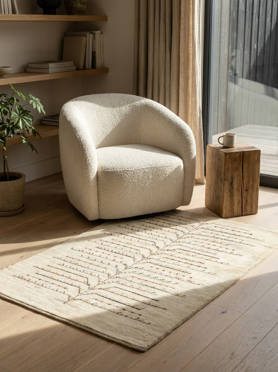 Rizbaf — Hand-knotted, 86x134 cm, Beige, 100% Virgin Wool | Detail view