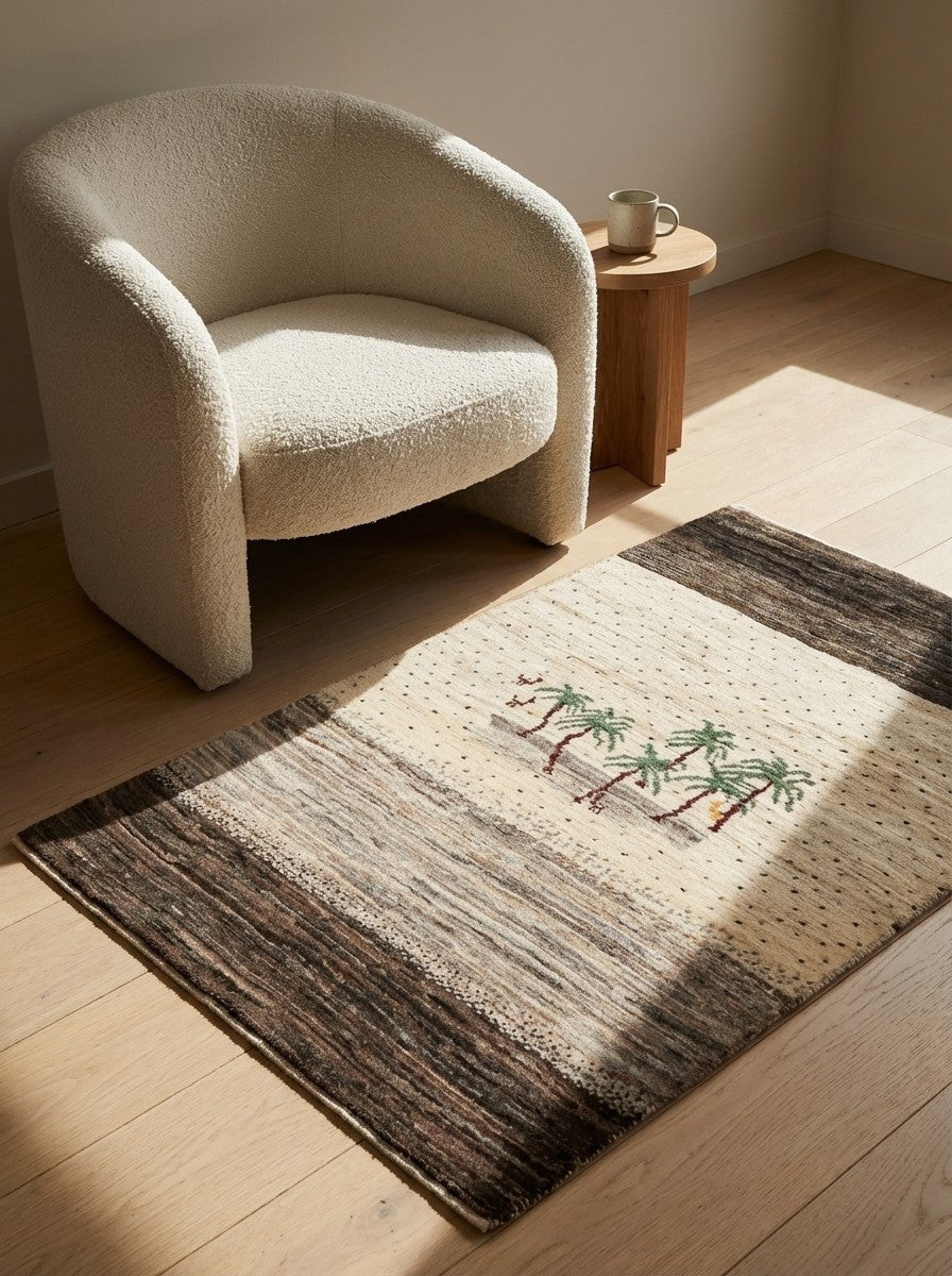 Rizbaf — Hand-knotted, 80x117 cm, Beige, 100% Virgin Wool | Detail view