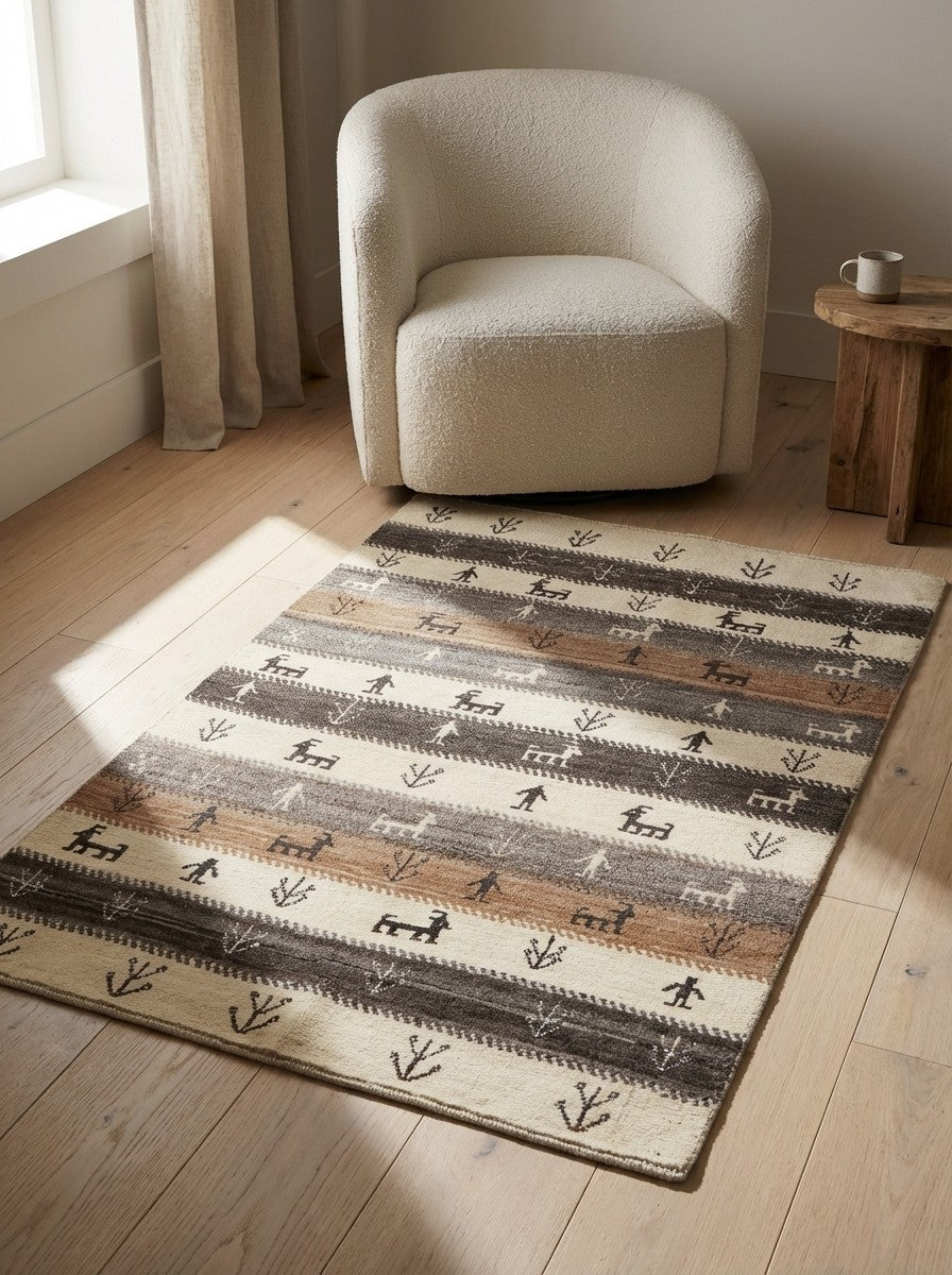 Rizbaf — Hand-knotted, 80x120 cm, Beige, 100% Virgin Wool | Detail view