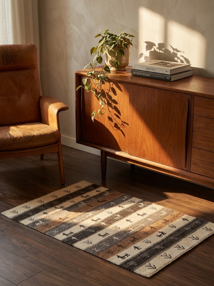 Rizbaf — Hand-knotted, 80x120 cm, Beige, 100% Virgin Wool | Back view