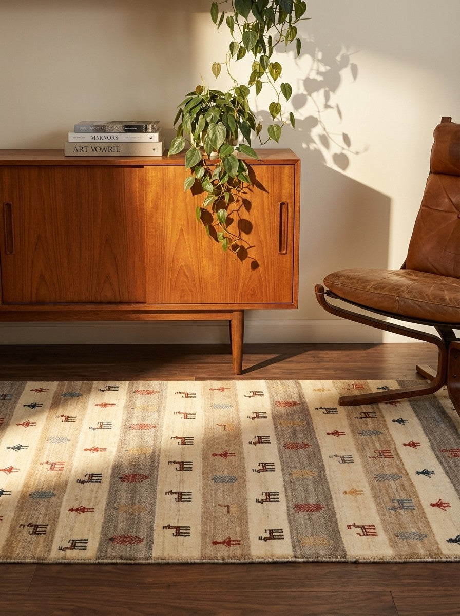 Rizbaf — Hand-knotted, 100x156 cm, Beige, 100% Virgin Wool | Back view