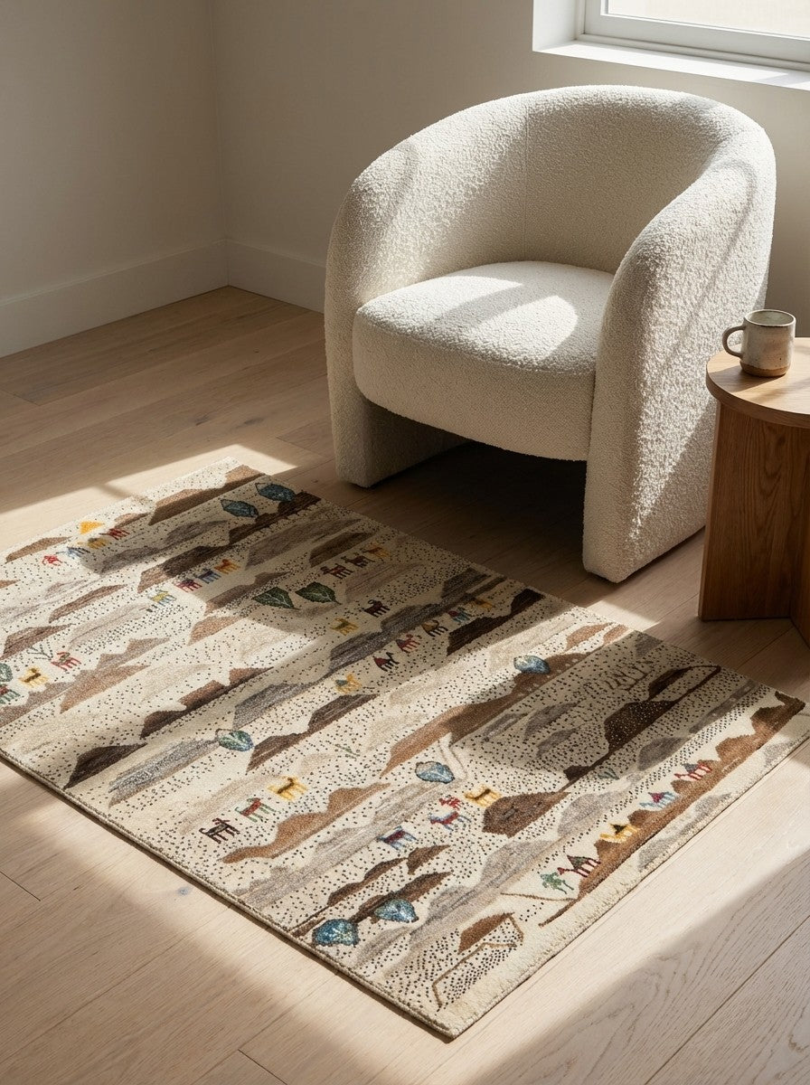 Rizbaf — Hand-knotted, 90x131 cm, Beige, 100% Virgin Wool | Detail view