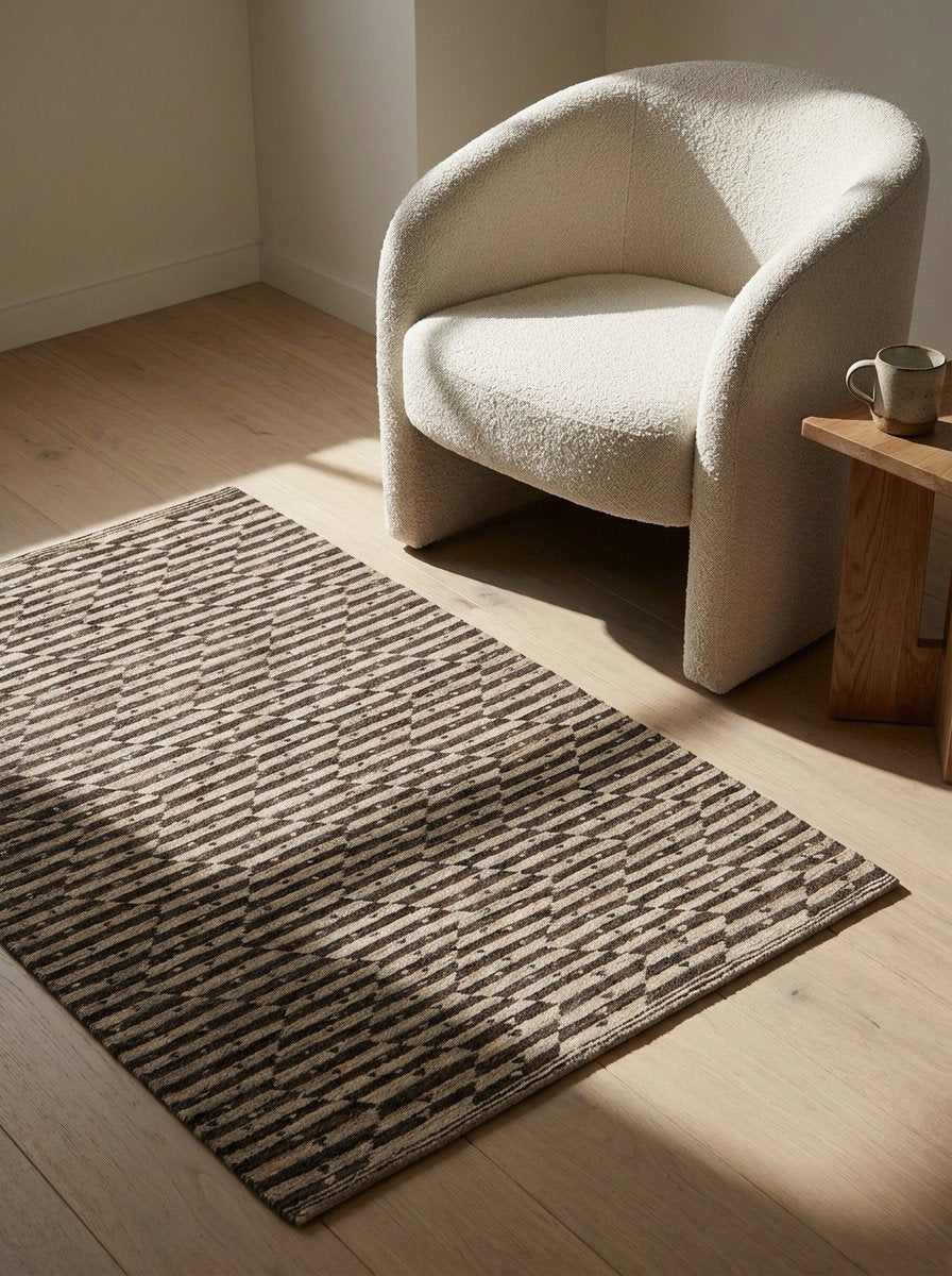 Rizbaf — Handgefertigt, 126x82 cm, Beige, 100% Virgin Wool | Detail view