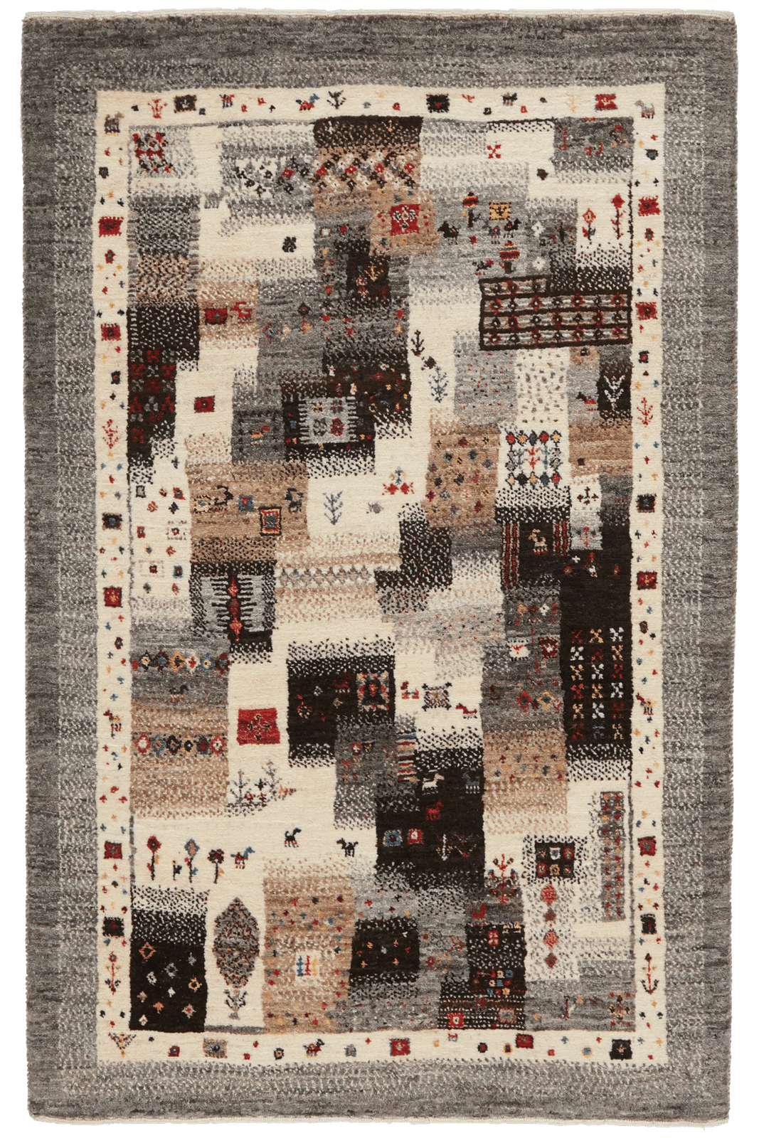 Rizbaf — Hand-knotted, 85x135 cm, Grey, 100% Virgin Wool | Main view