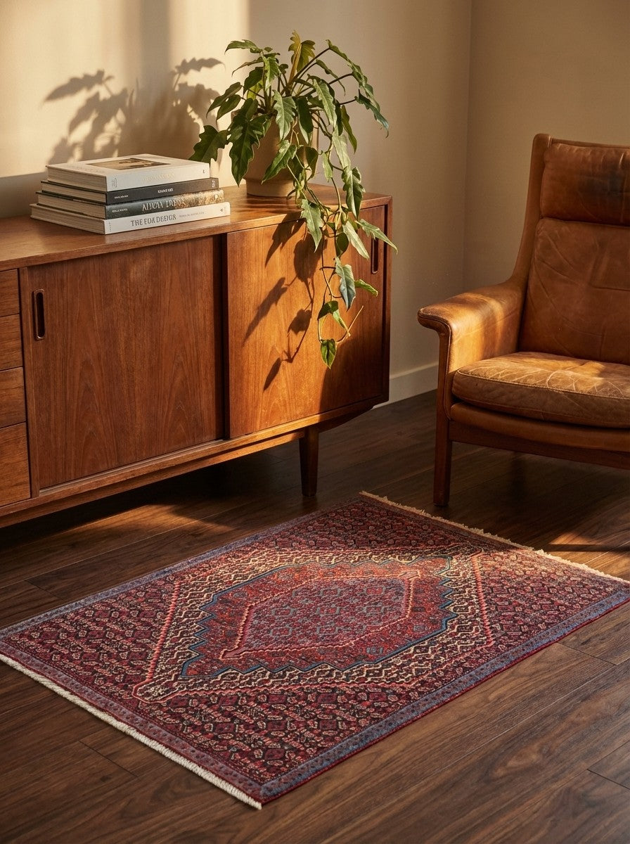 Senneh — Hand-knotted, 69x96 cm, Beige, 100% Virgin Wool | Back view