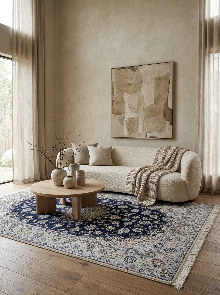 Nain 6La — Handgefertigt, 196x125 cm, Beige, 100% Virgin Wool | Detail view