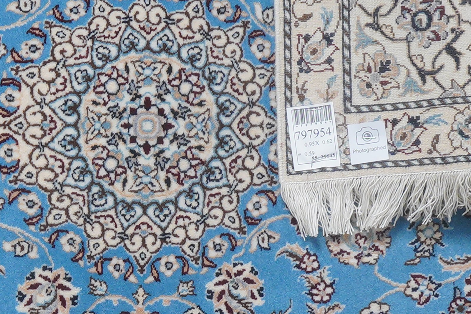 Nain 6La — Hand-knotted, 62x95 cm, Blue, 100% Virgin Wool | View 6