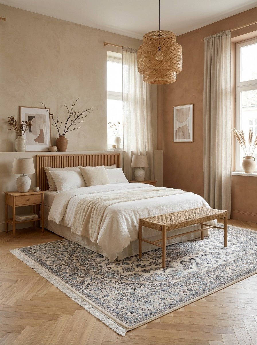 Nain 9La — Hand-knotted, 209x306 cm, Beige, 100% Virgin Wool | Detail view