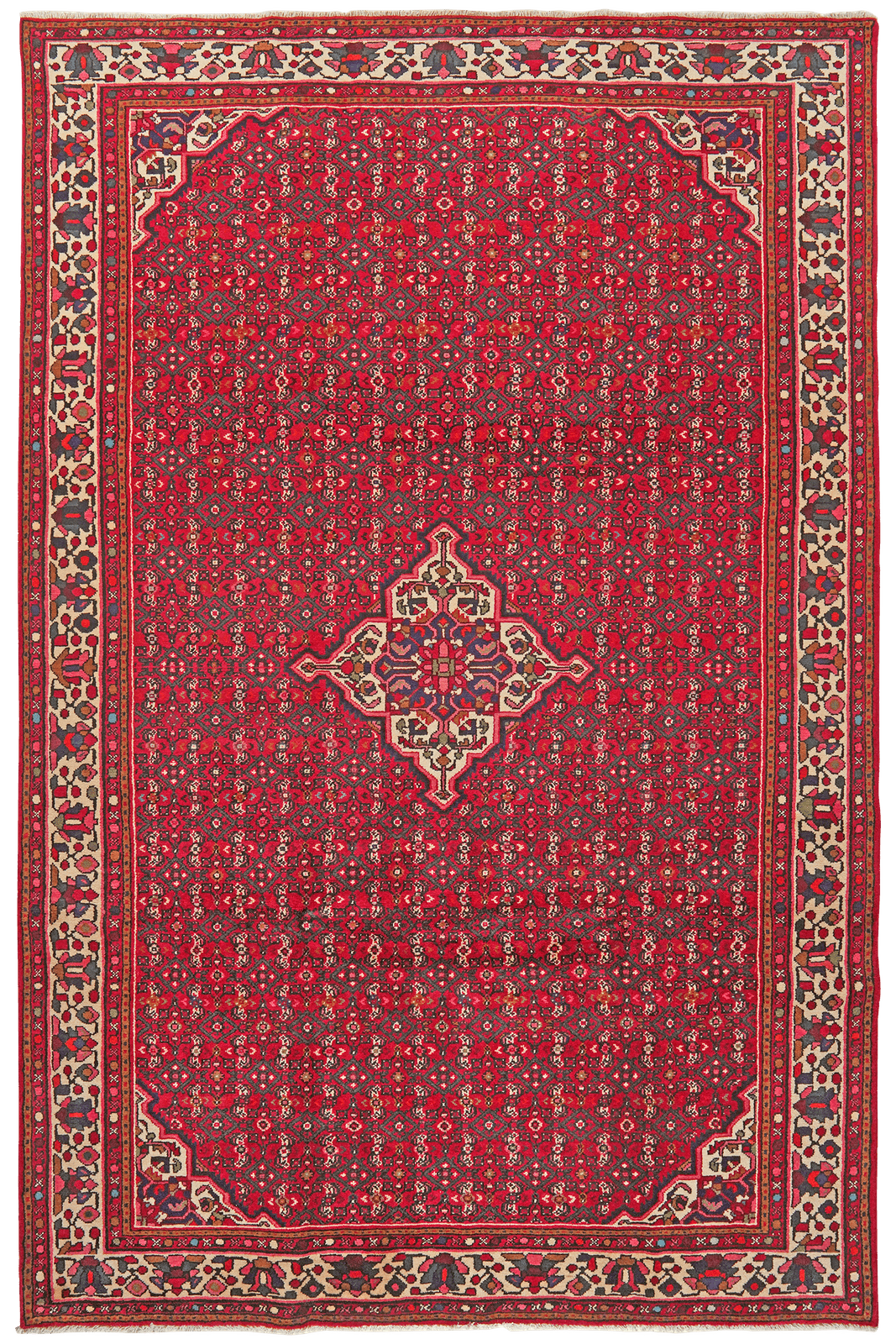 Hosseinabad — Hand-knotted, 205x312 cm, Red, 100% Virgin Wool | Main view