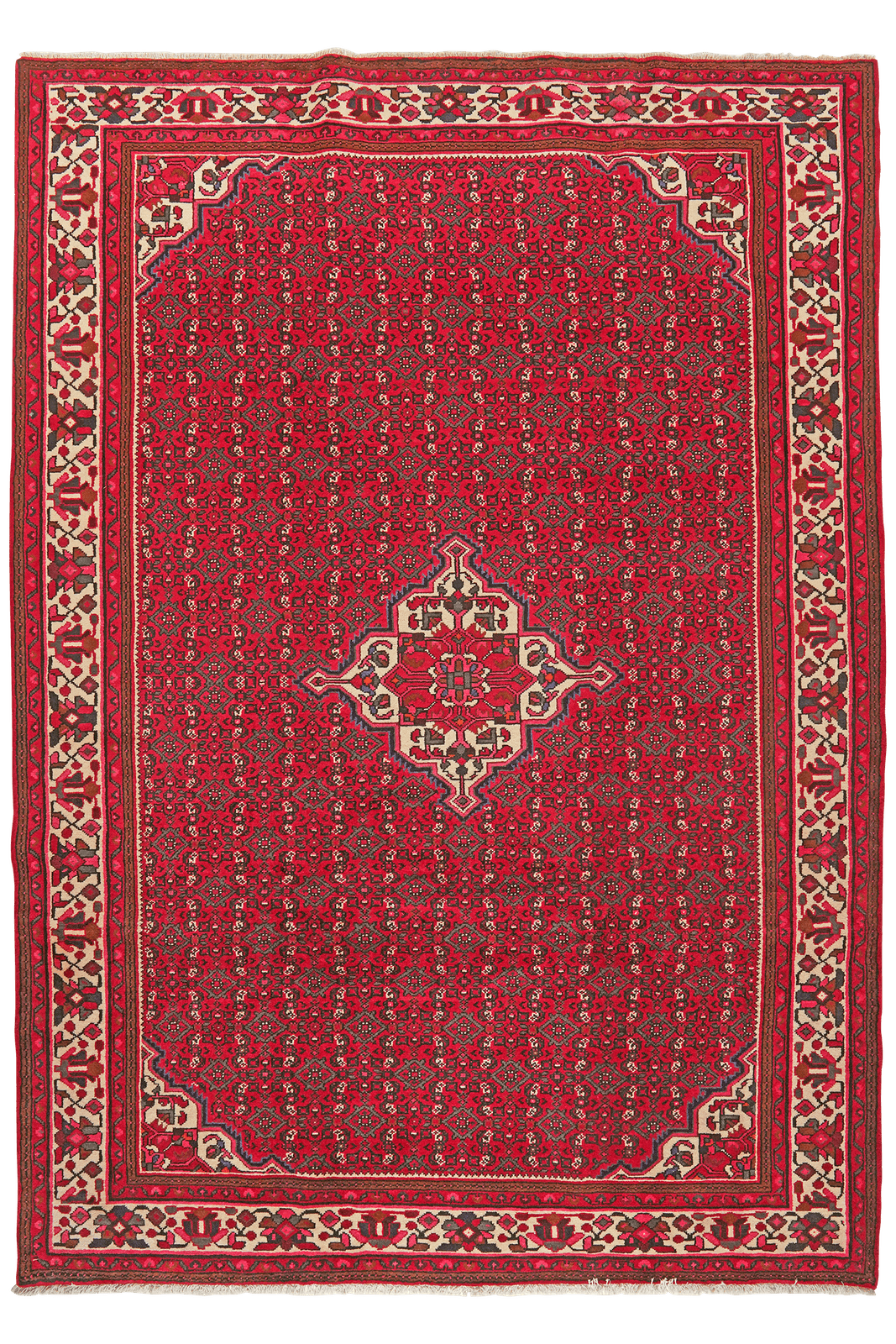 Hosseinabad — Hand-knotted, 212x295 cm, Red, 100% Virgin Wool | Main view