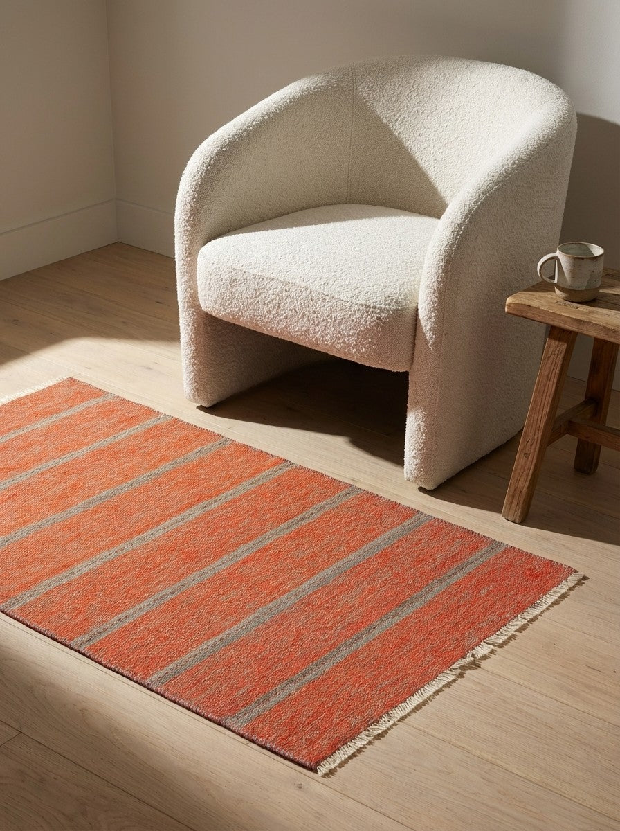 Kelim Gashgai — Handmade, 97x201 cm, Orange, 100% Virgin Wool | Detail view