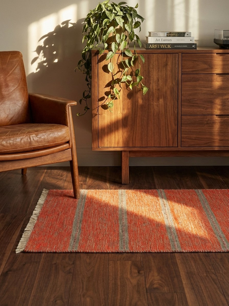 Kelim Gashgai — Handmade, 97x201 cm, Orange, 100% Virgin Wool | Back view