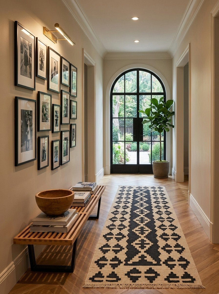 Kelim Gashgai — Handgefertigt, 198x64 cm, Beige, 100% Virgin Wool | Detail view