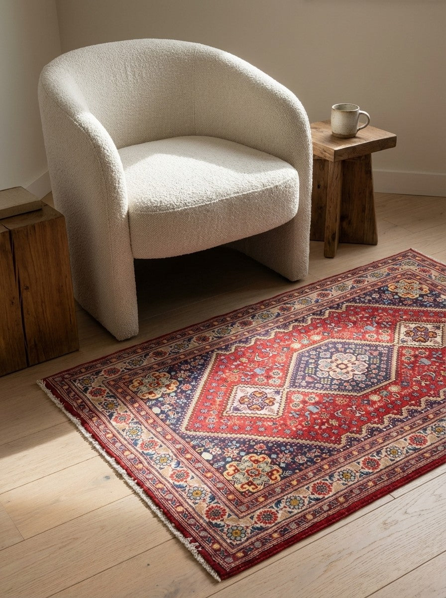 Kashkuli — Hand-knotted, 98x147 cm, Red, 100% Virgin Wool | Detail view