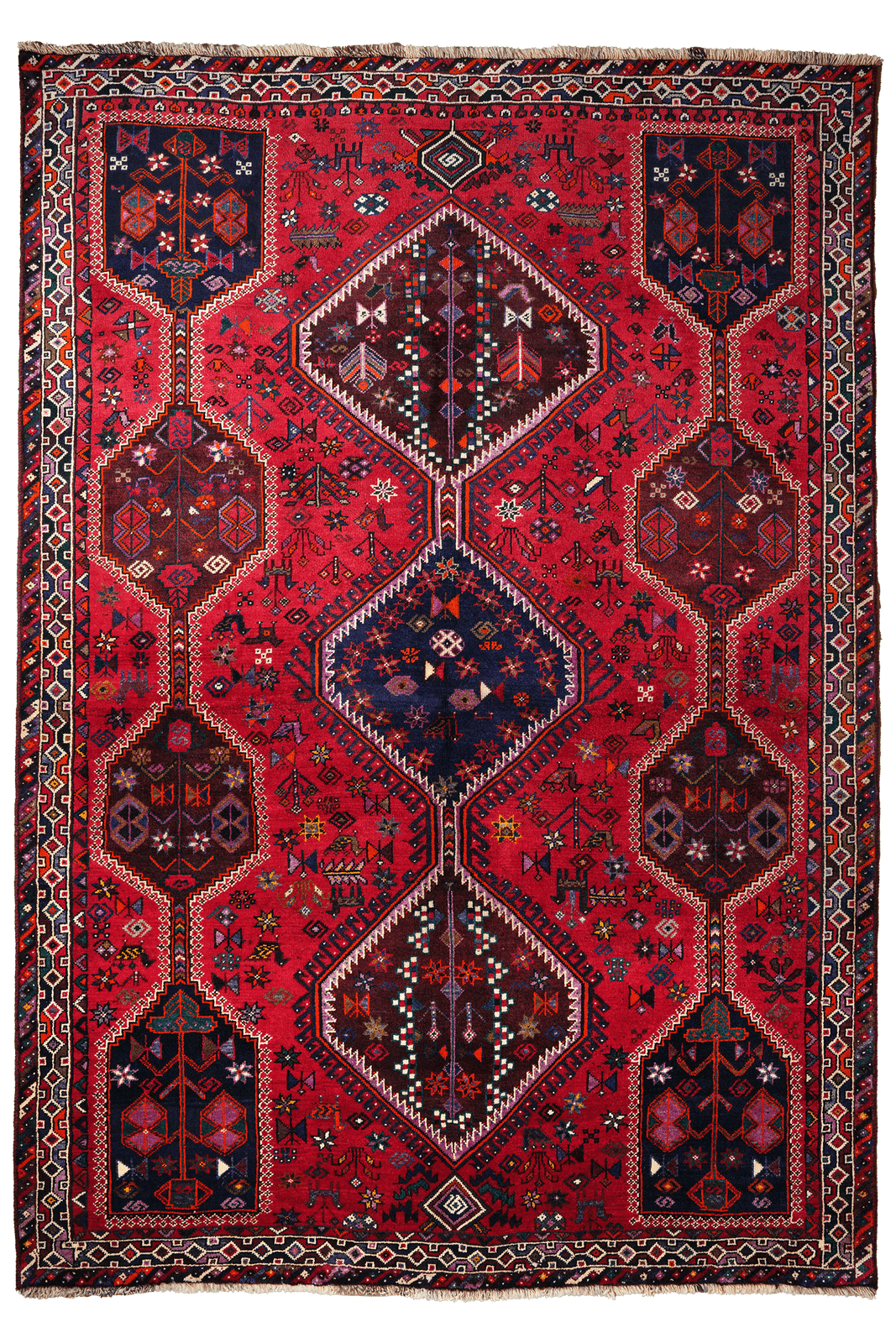 Gashgai — Hand-knotted, 201x286 cm, Red, 100% Virgin Wool | Main view