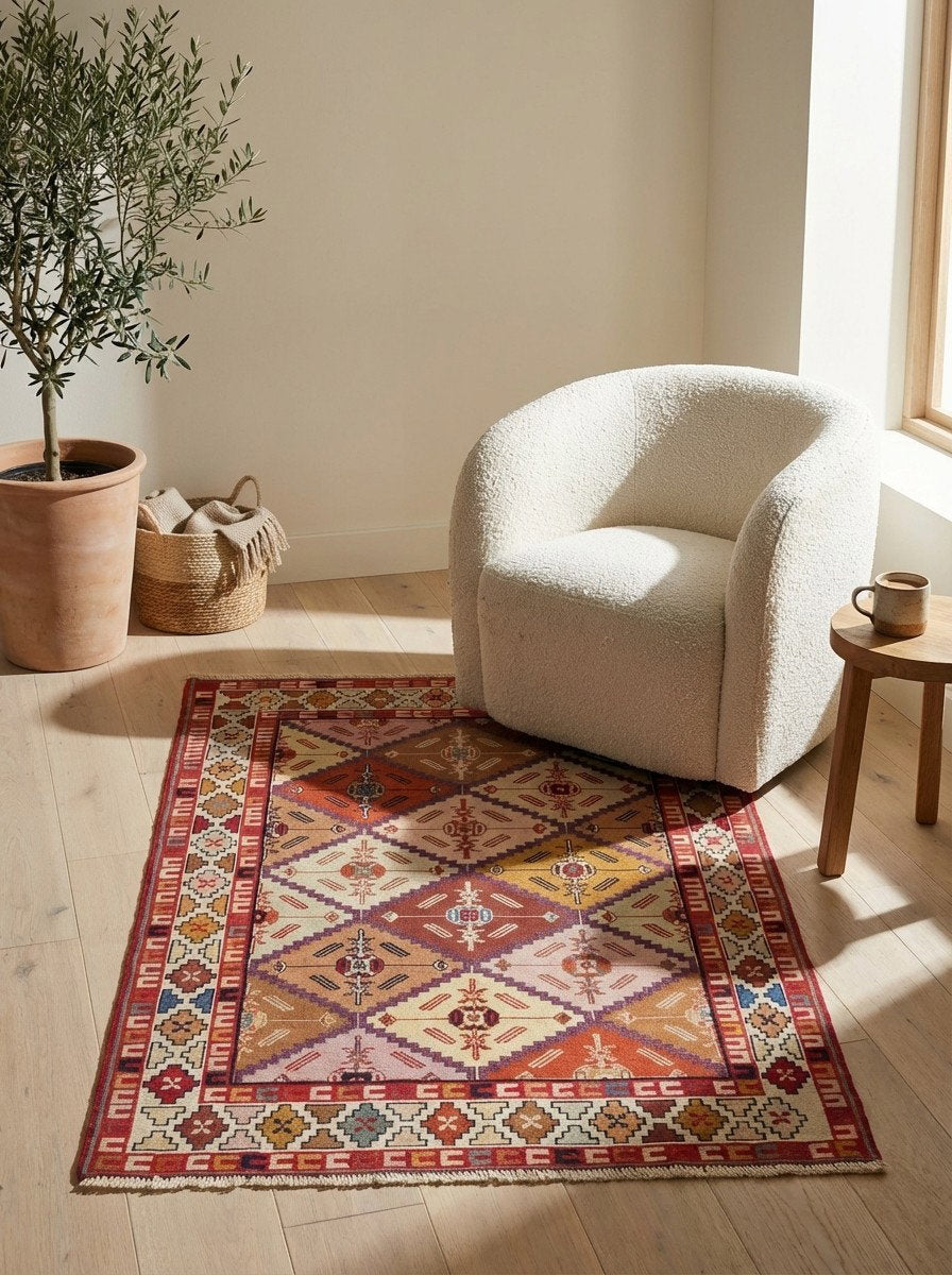 Sumak Shahsavan — Handgefertigt, 151x108 cm, Beige, 100% Virgin Wool | Detail view