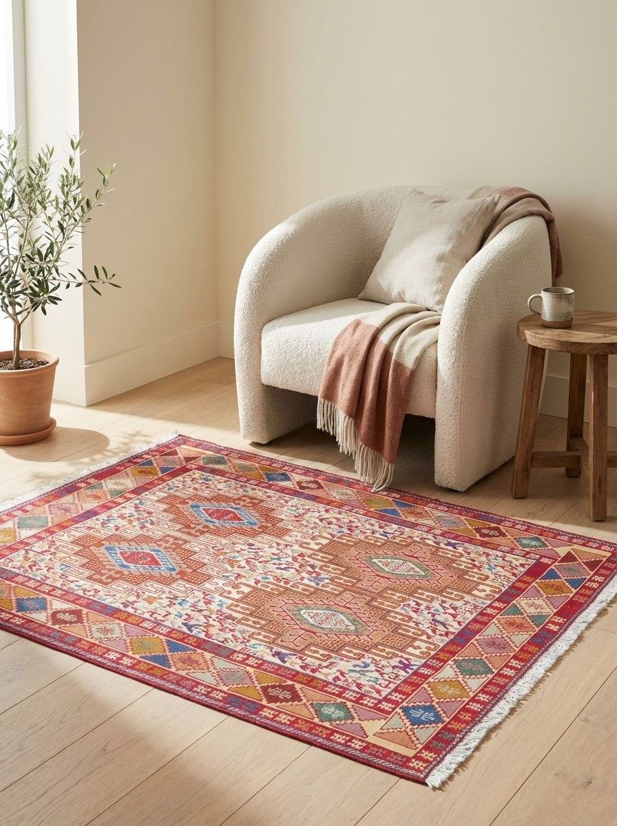 Sumak Shahsavan — Handmade, 110x143 cm, Beige, 100% Virgin Wool | Detail view