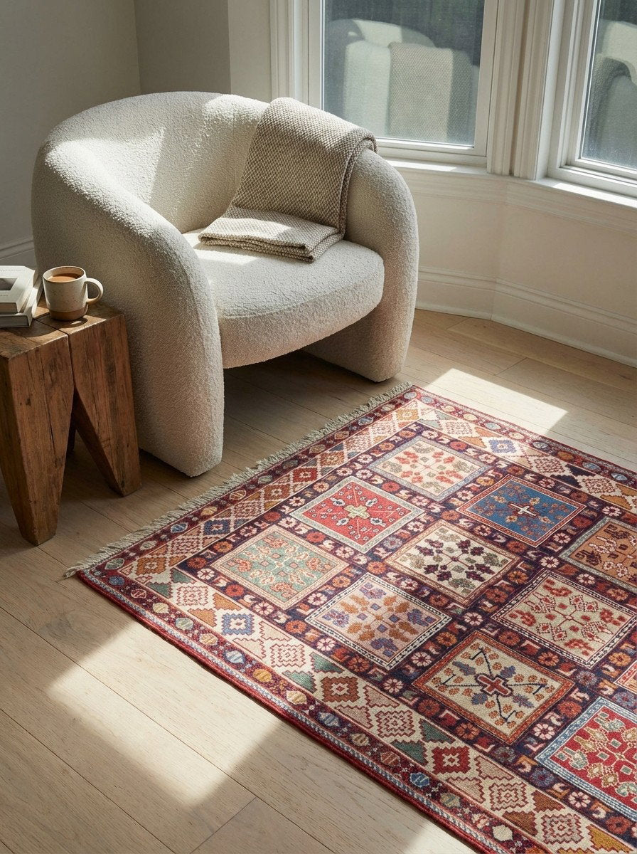 Sumak Shahsavan — Handgefertigt, 152x106 cm, Beige, 100% Virgin Wool | Detail view