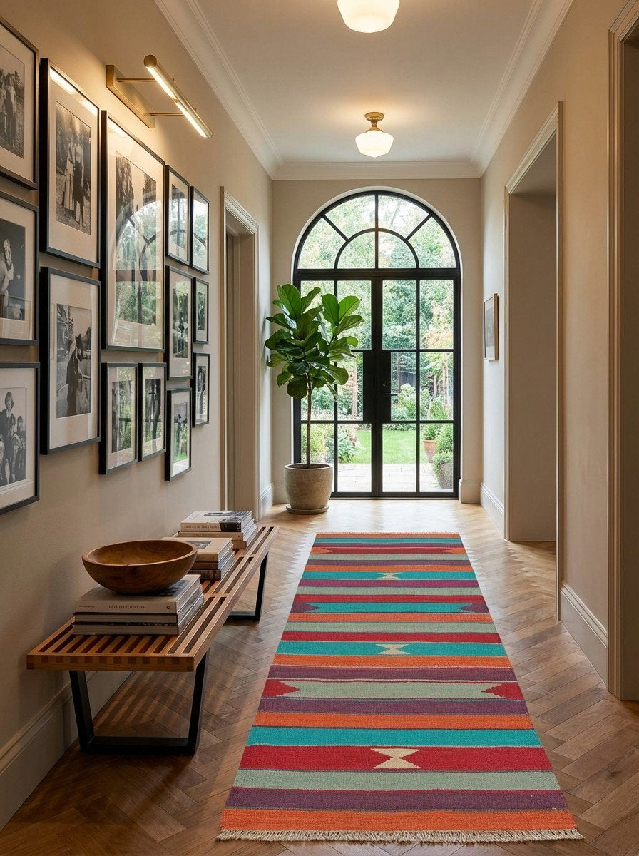 Kelim Gashgai — Handgefertigt, 192x68 cm, Bunt, 100% Virgin Wool | Detail view