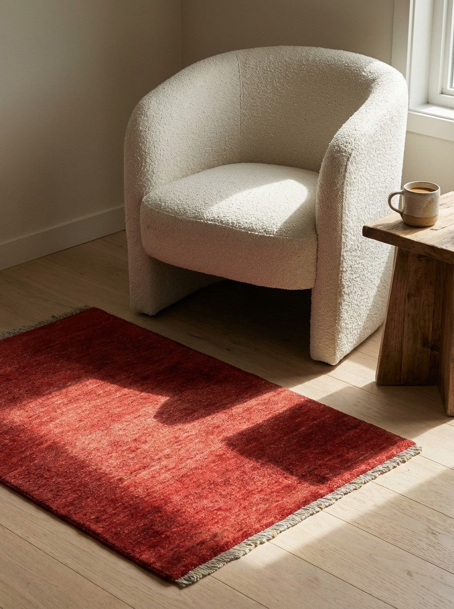Gabbeh — Hand-knotted, 78x97 cm, Red, 100% Virgin Wool | Detail view
