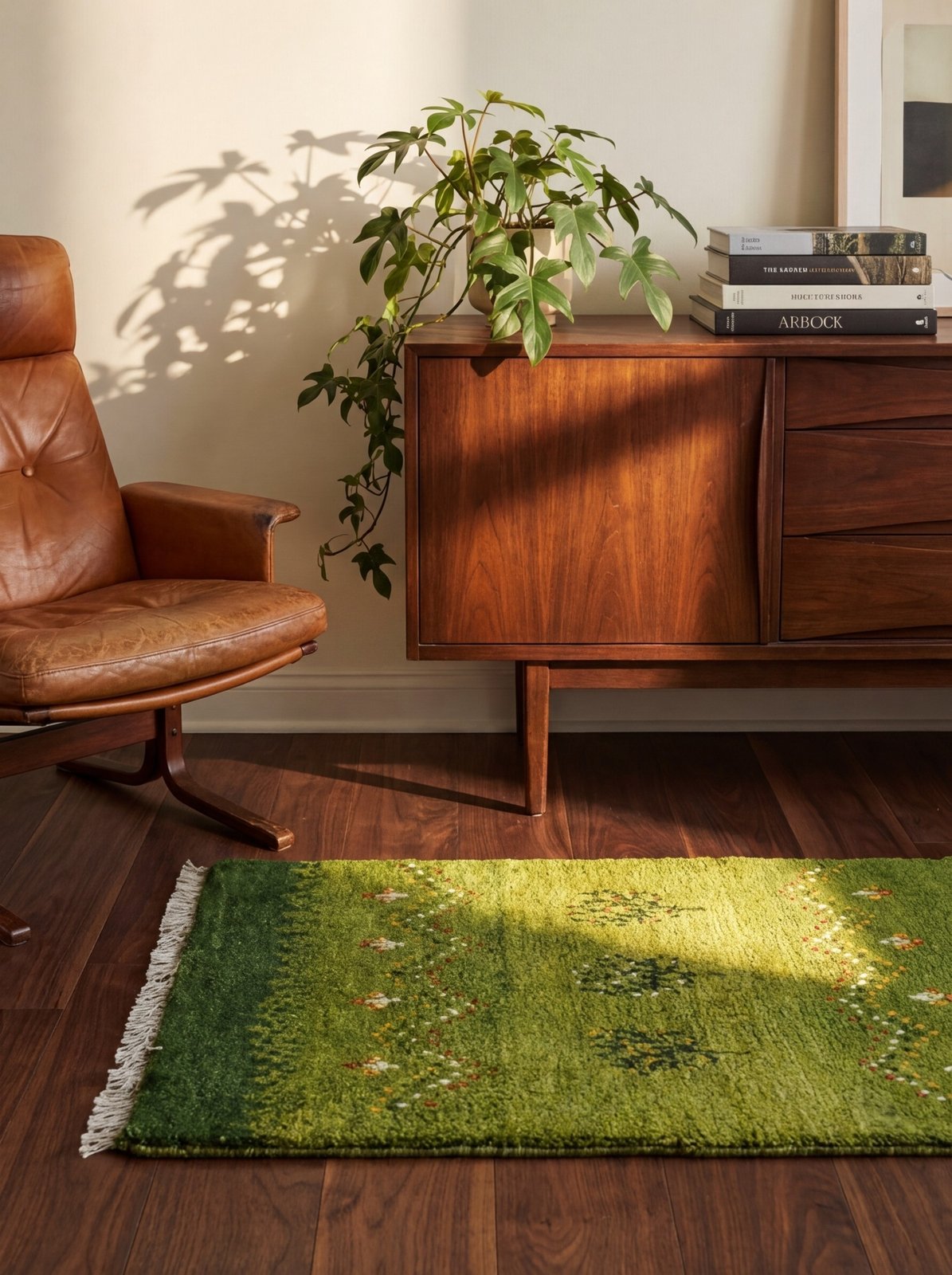 Gabbeh Sonnat — Hand-knotted, 59x89 cm, Green, 100% Virgin Wool | Back view