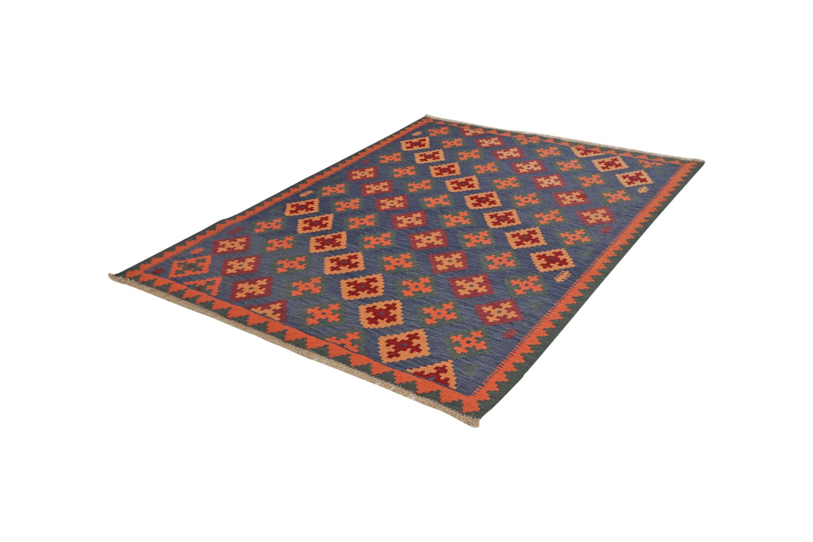 Kelim Gashgai — Handmade, 156x207 cm, Blue, 100% Virgin Wool | View 5