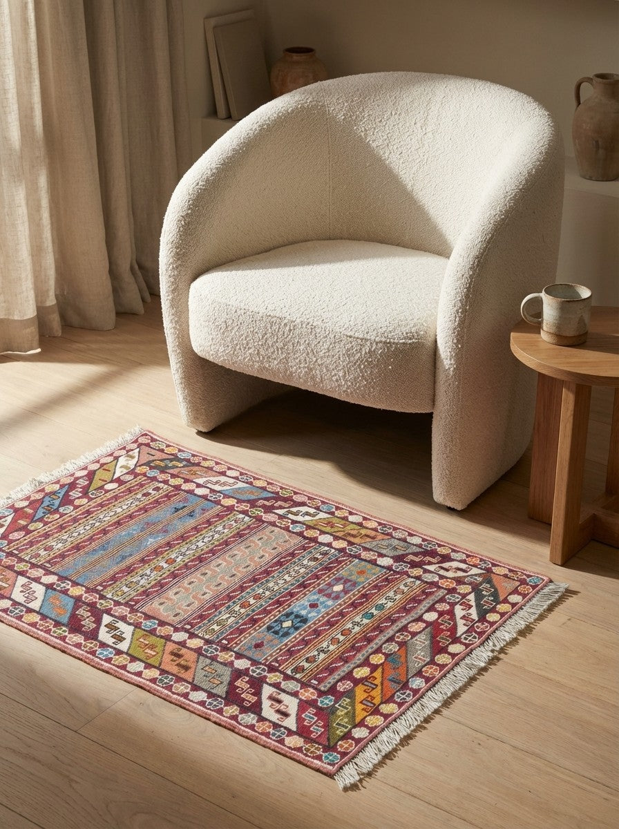 Sumak Shahsavan — Handmade, 69x97 cm, Multicolor, 100% Virgin Wool | Detail view