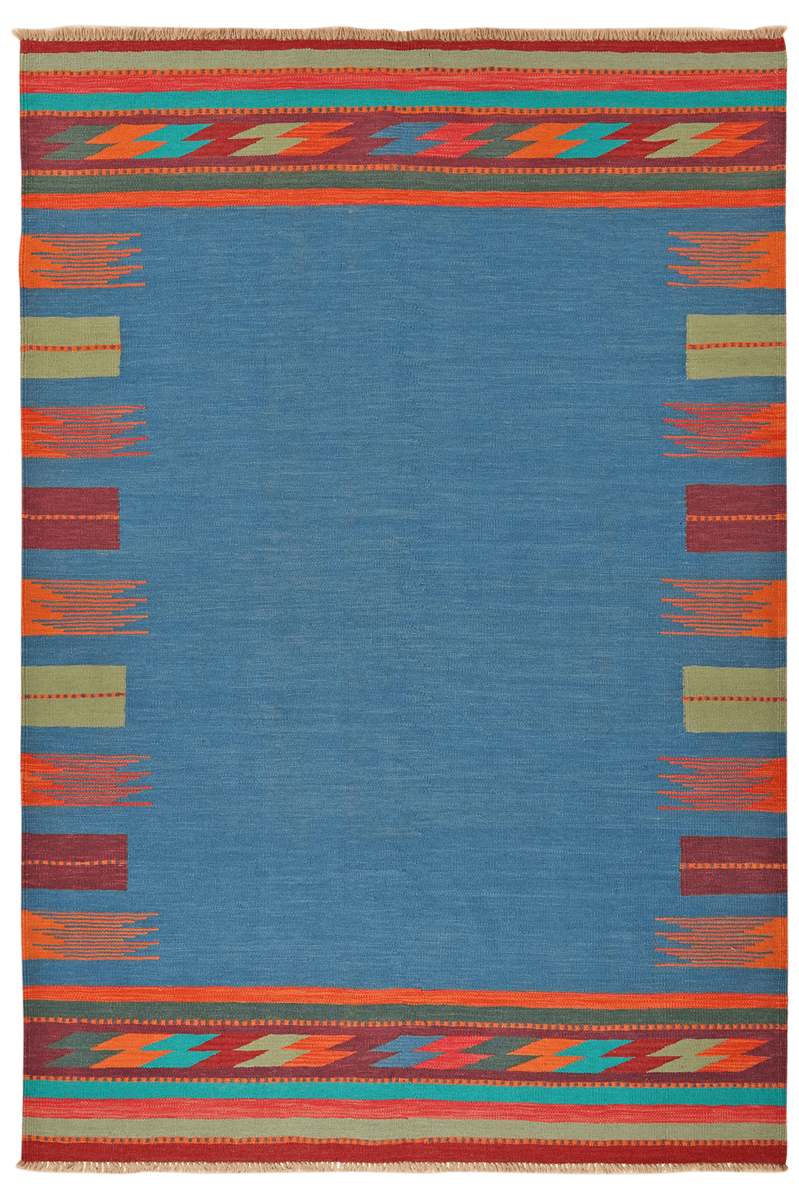 Kelim Gashgai — Handmade, 173x251 cm, Blue, 100% Virgin Wool | Main view